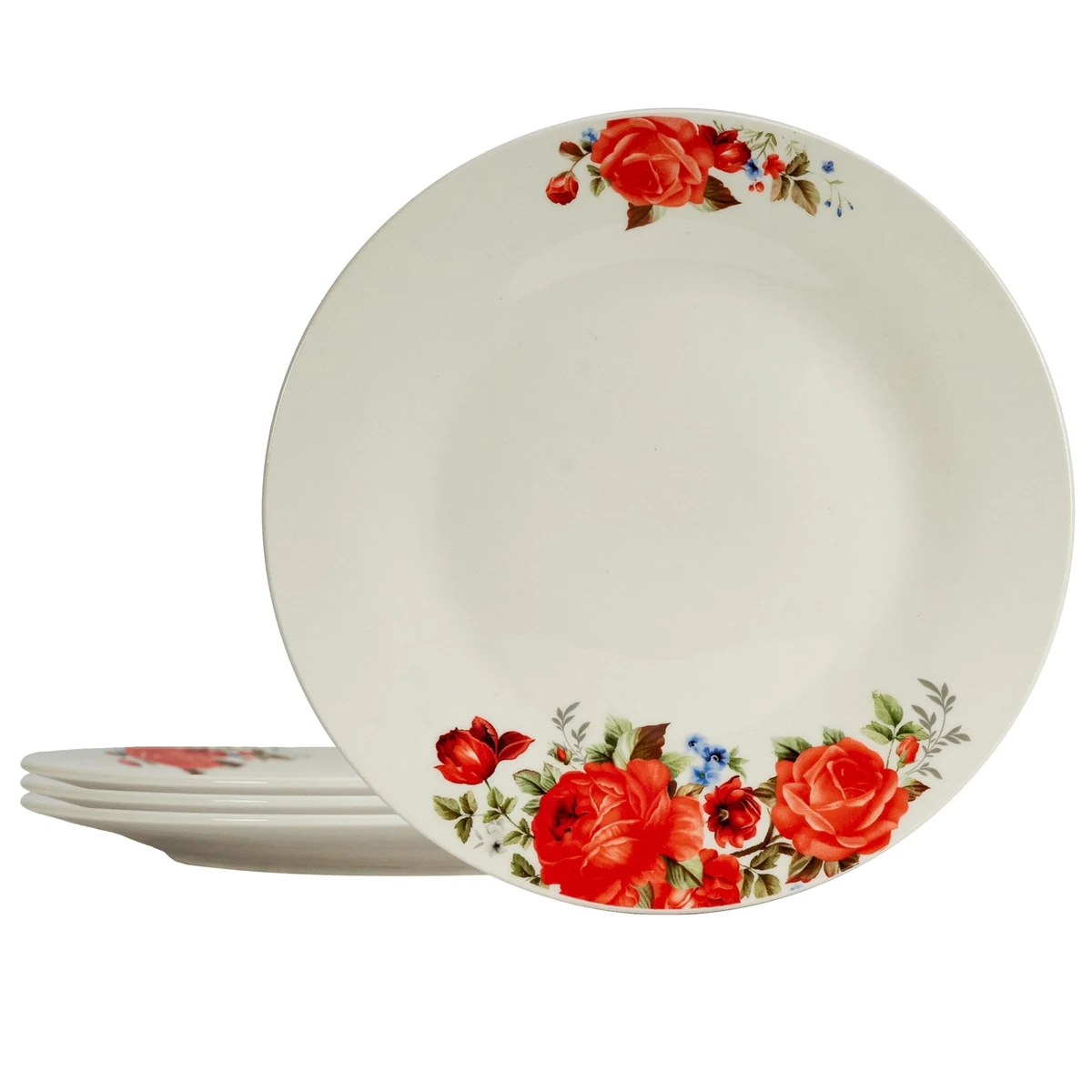 Set Teller Speiseteller 23 cm, 4 persoane, ivoire mit trandafir rot
