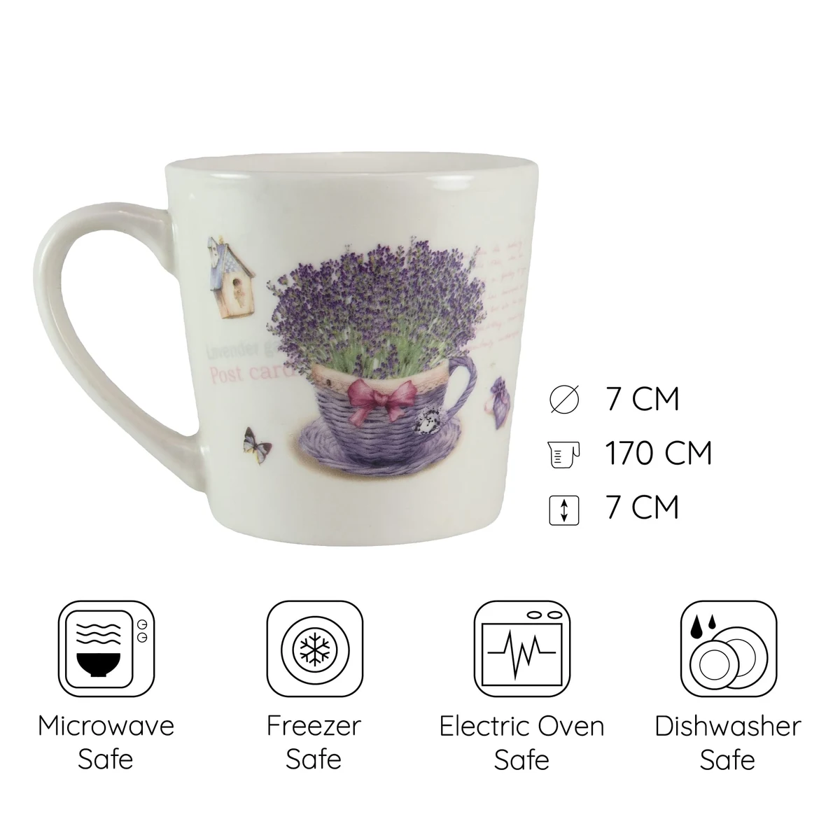 Set doua cani, 170 ml, alb cu design cos de lavanda, imagine 2