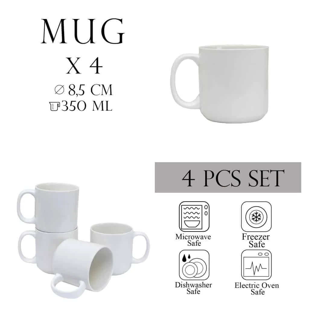 Set 4 cesti design italian din portelan alb, 350 ml, imagine 2