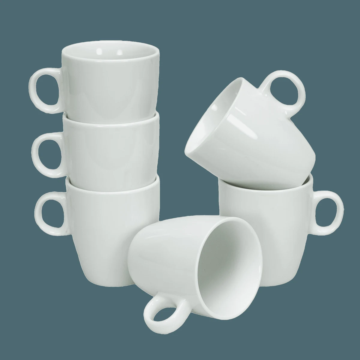 Set of 6 Glossy White Mugs, 210 ml