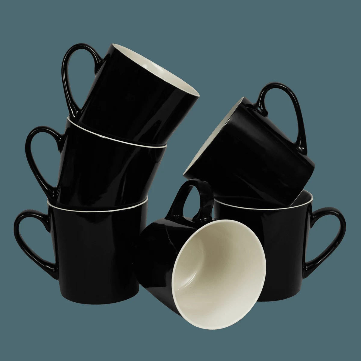 Set 6 mugs conice model black and white, 410 ml