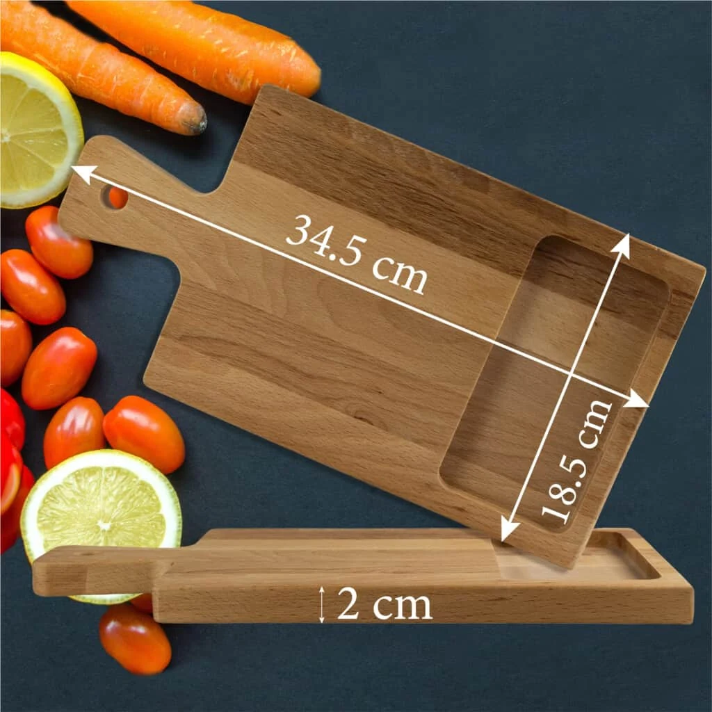 Tocator lemn cu maner 350x185x20 mm, maro natur, imagine 2