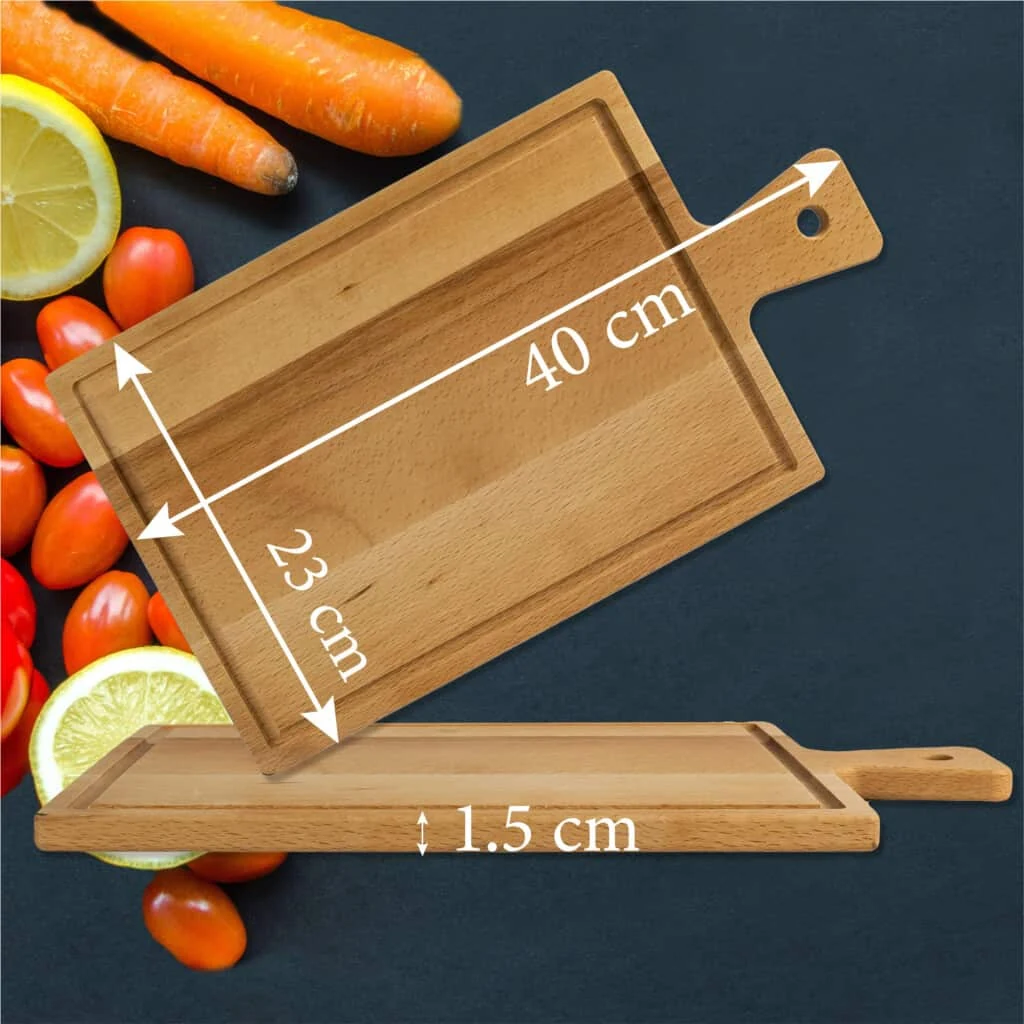 Tocator de lemn cu maner 400x230x15 mm, maro natur, imagine 2