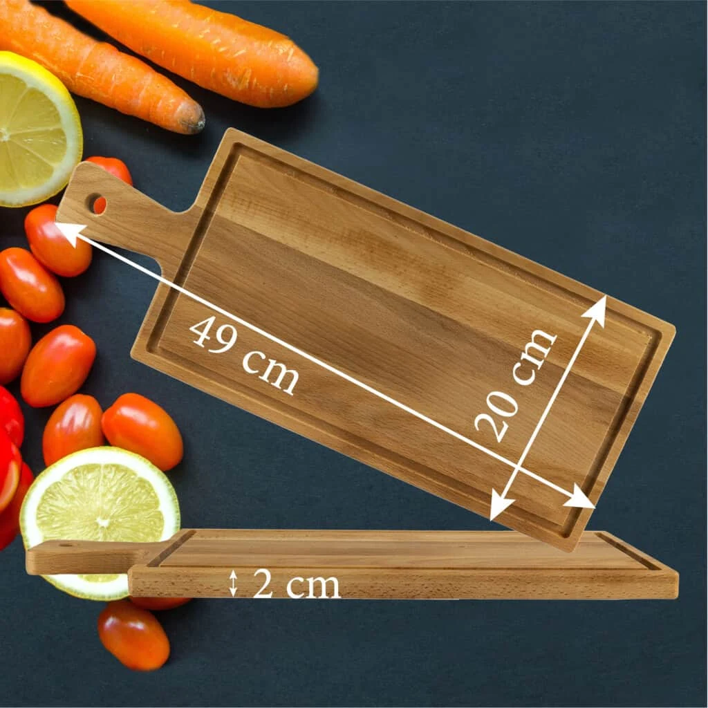 Tocator lemn cu maner 490x200x20 mm, maro natur, imagine 2