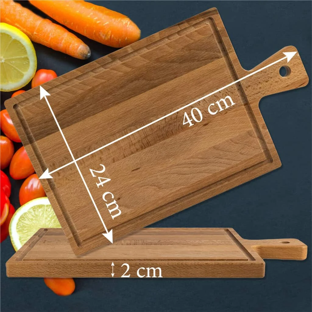Tocator lemn cu maner 400x240x20 mm, maro natur, imagine 2