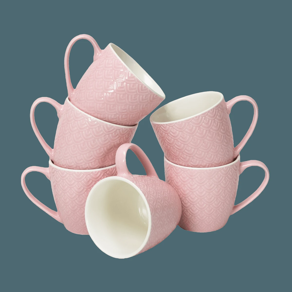 Set 6 mugs with model pink and white, 200 ml