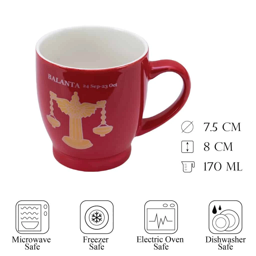 Cana cu decor zodie balanta, 170 ml, rosu, imagine 2
