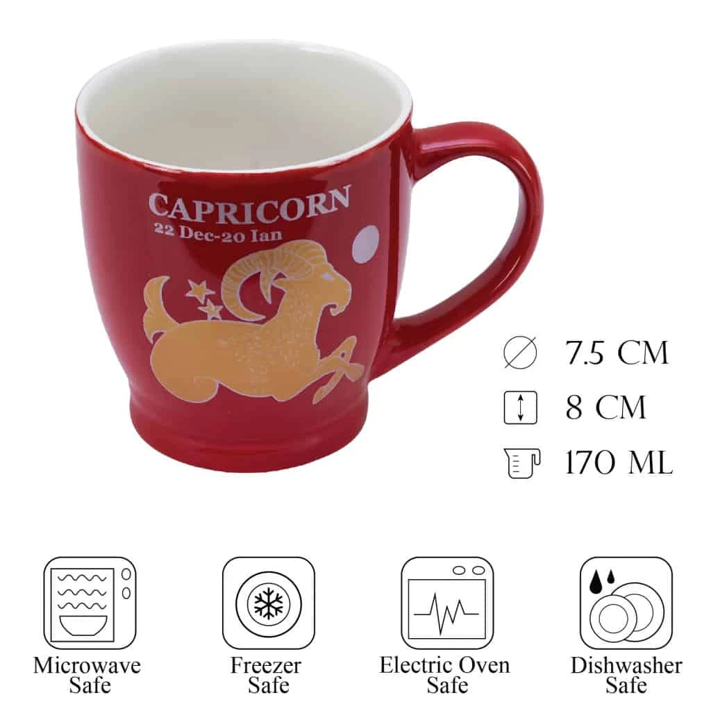 Cana cu decor zodie capricorn, 170 ml, rosu, imagine 2
