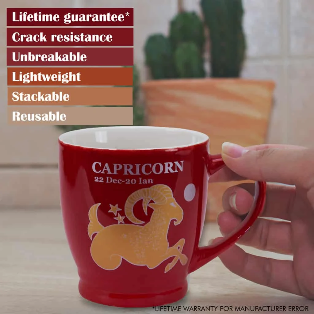 Cana cu decor zodie capricorn, 170 ml, rosu, imagine 3