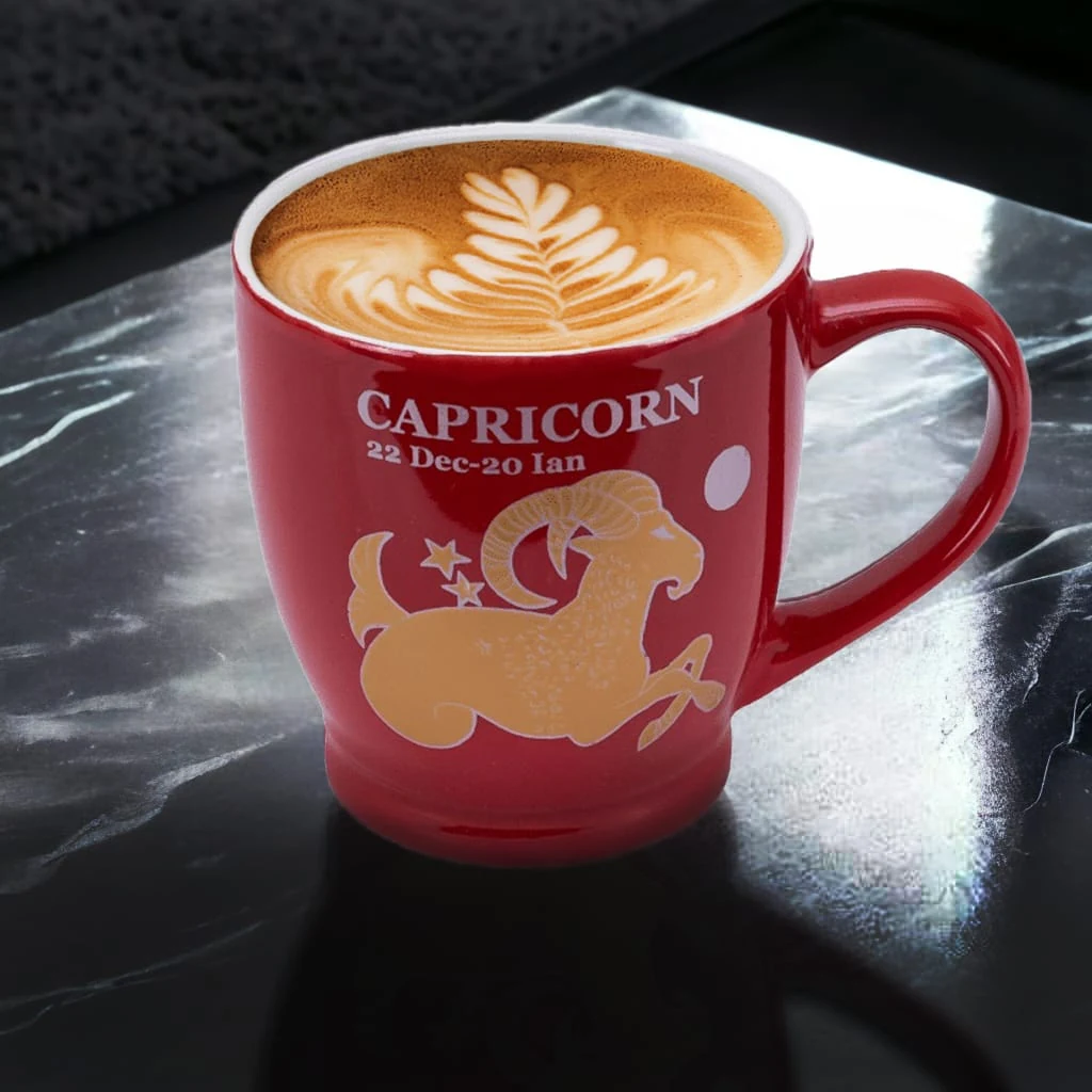 Cana cu decor zodie capricorn, 170 ml, rosu, imagine 5