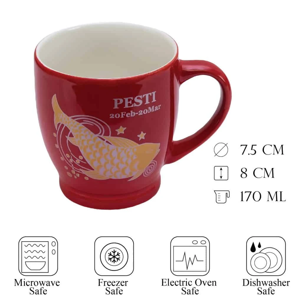 Cana cu decor zodie pesti, 170 ml, rosu, imagine 2
