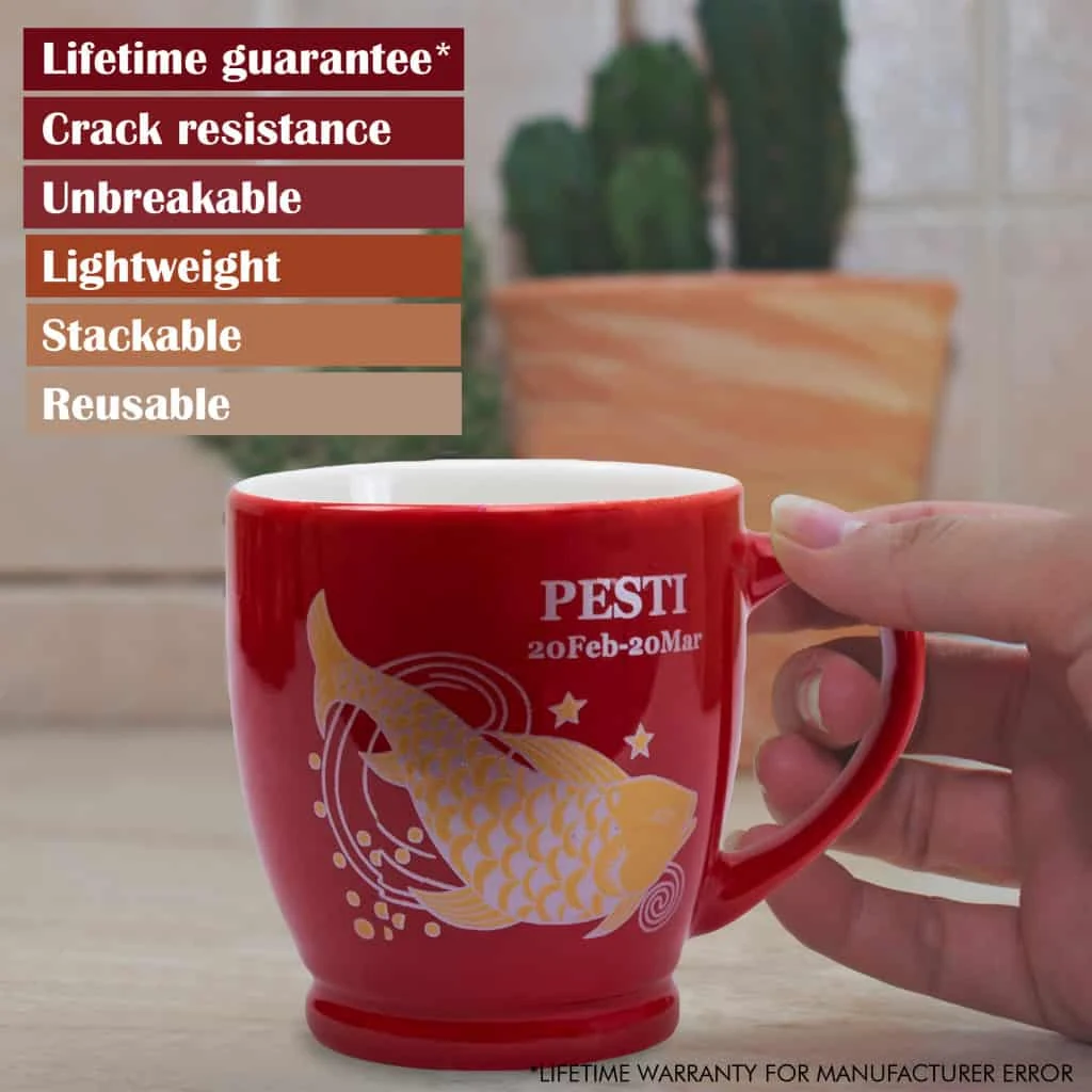 Cana cu decor zodie pesti, 170 ml, rosu, imagine 3