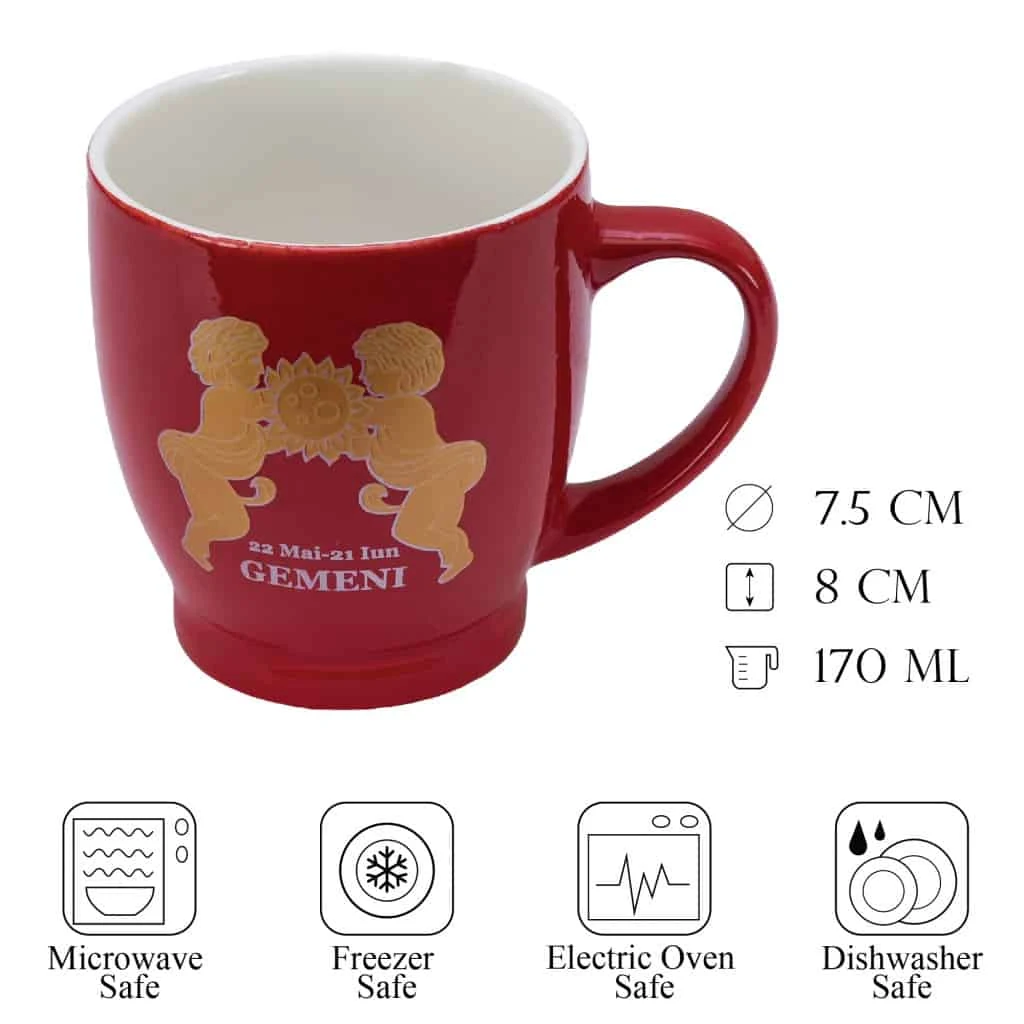 Cana cu decor zodie gemeni, 170 ml, rosu, imagine 2