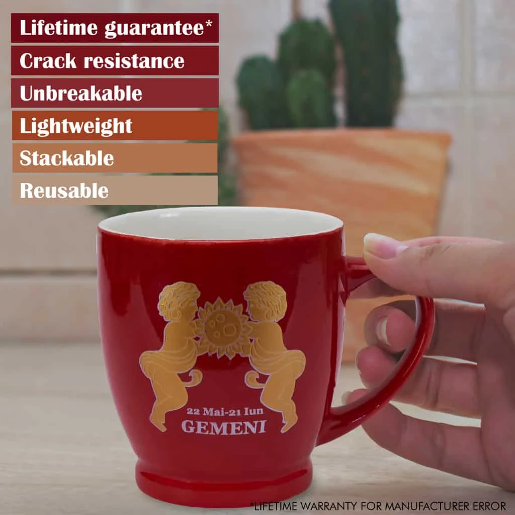 Cana cu decor zodie gemeni, 170 ml, rosu, imagine 3