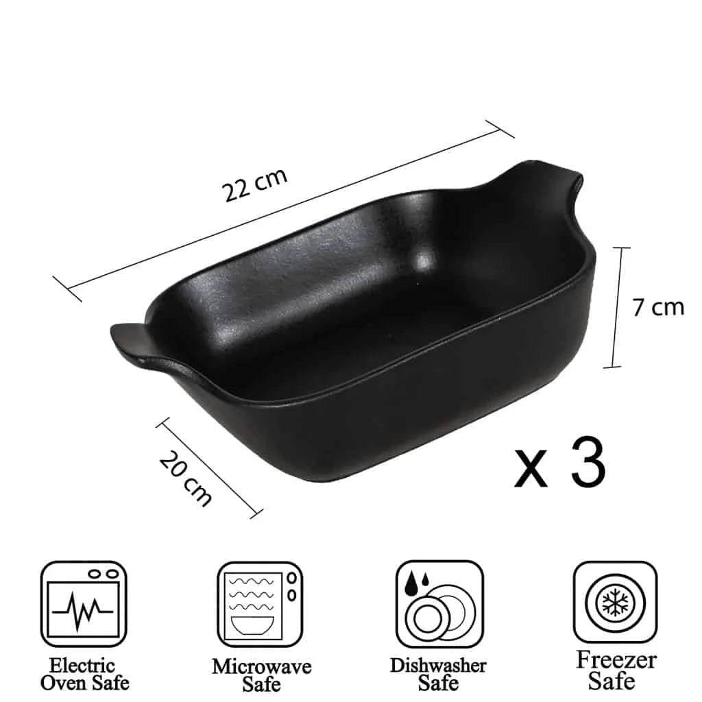 Set 3 vase termorezistente negru mat, 22x20x7 cm, imagine 2