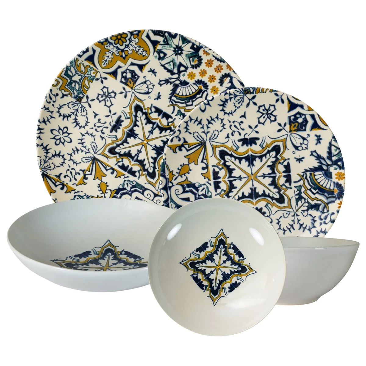 Set plates 16 piese, 4 persoane-set veselă porțelan mosaico lussuoso