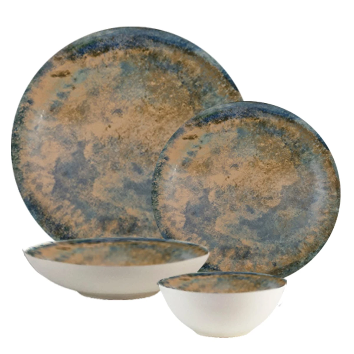 Set plates 16 piese, 4 persoane - veselă italiană porțelan ensemble bronzo elegante