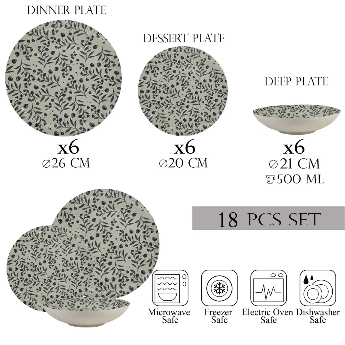 Set farfurii 18 piese, 6 persoane, cu farfurie adancă - fiori di ciliegio - veselă italiană, imagine 2