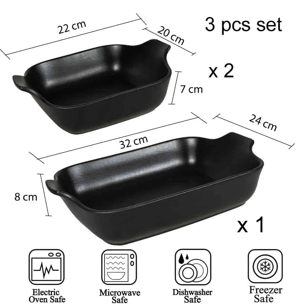 Set 3 vase termorezistente marimi mixte, negru mat, imagine 2