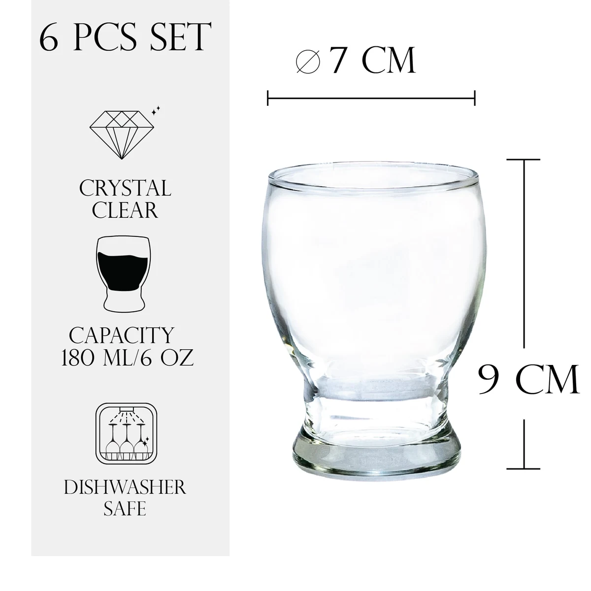 Set 6 pahare cu picior mic din sticla de 180 ml, CESIRO, imagine 2