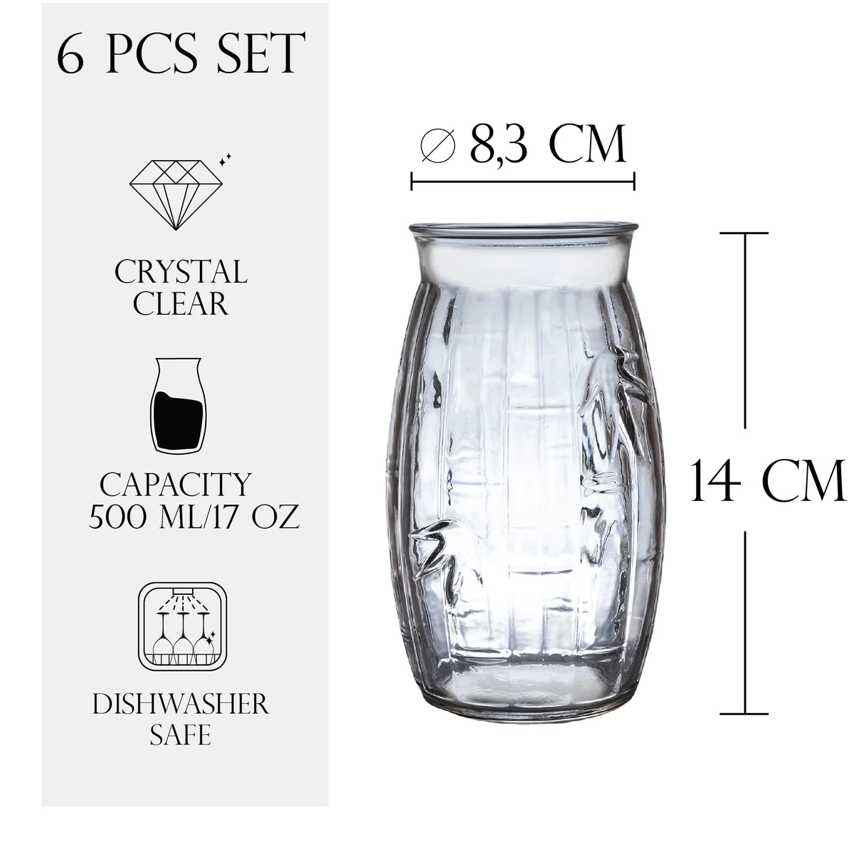 Set 6 pahare sticla relief frunze 500 ml, CESIRO, imagine 2