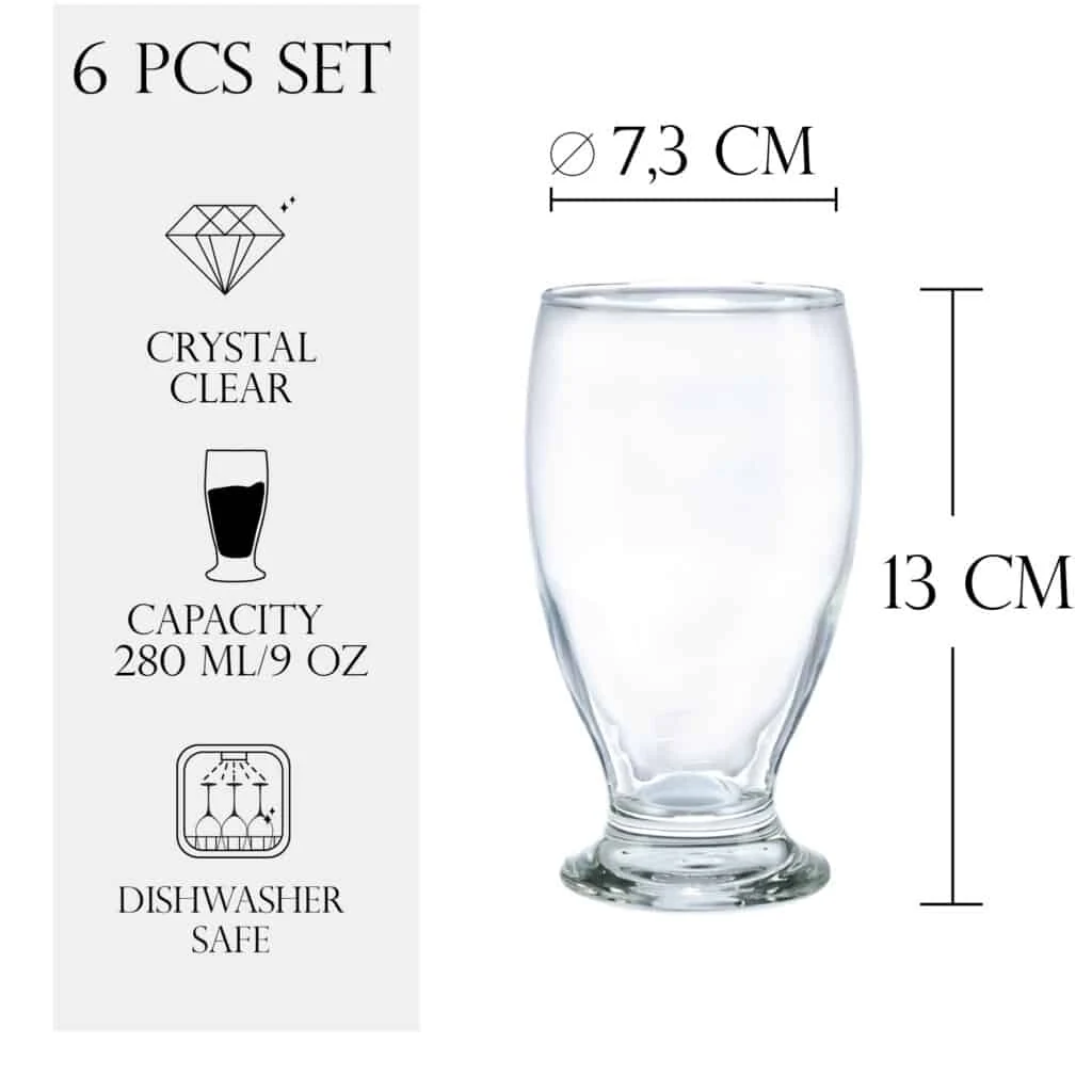 Set 6 pahare cu picior mic din sticla de 280 ml, CESIRO, imagine 2