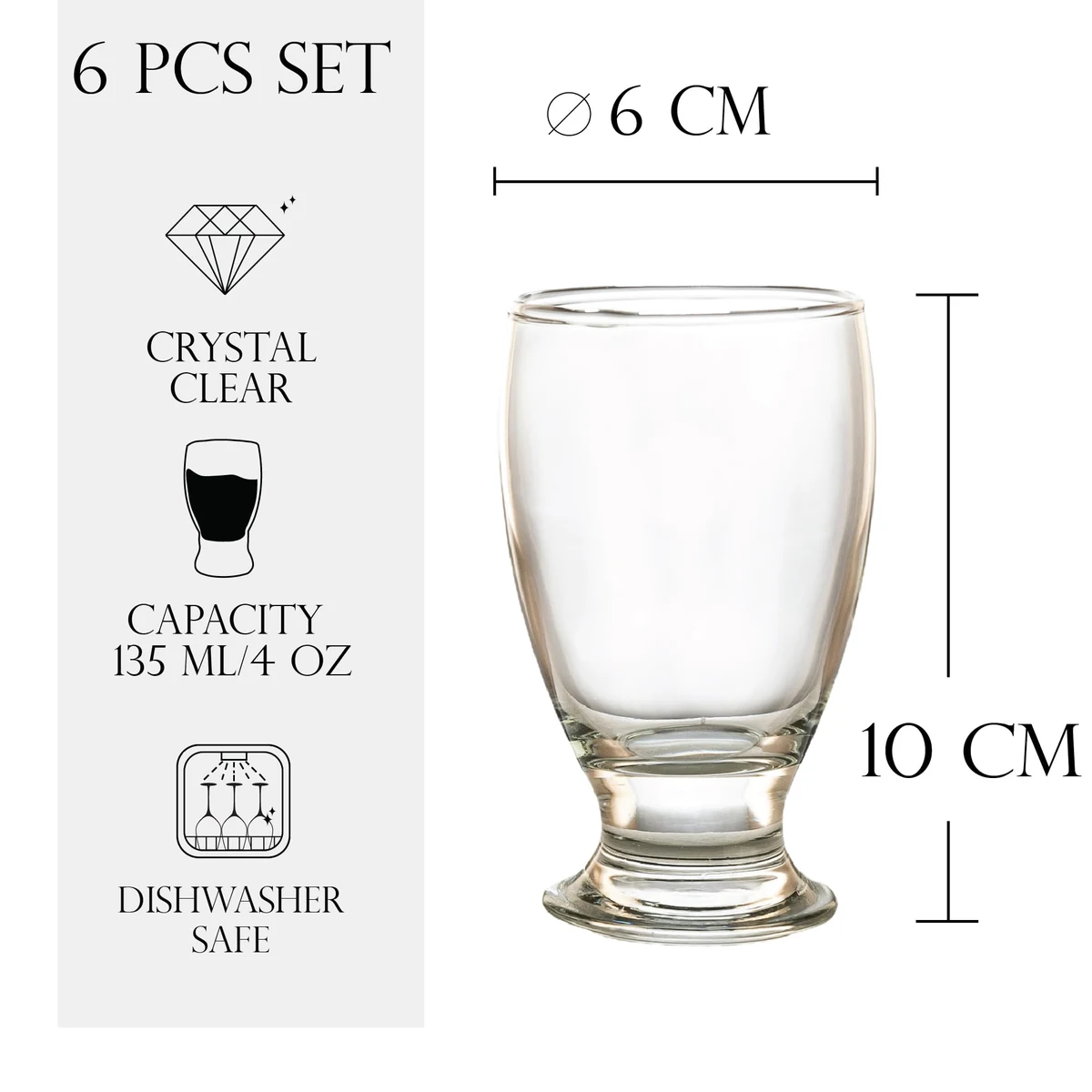 Set 6 pahare cu picior mic din sticla de 135 ml, CESIRO, imagine 2