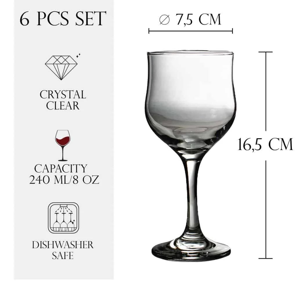 Set 6 pahare cu picior din sticla de 240 ml, CESIRO, imagine 2
