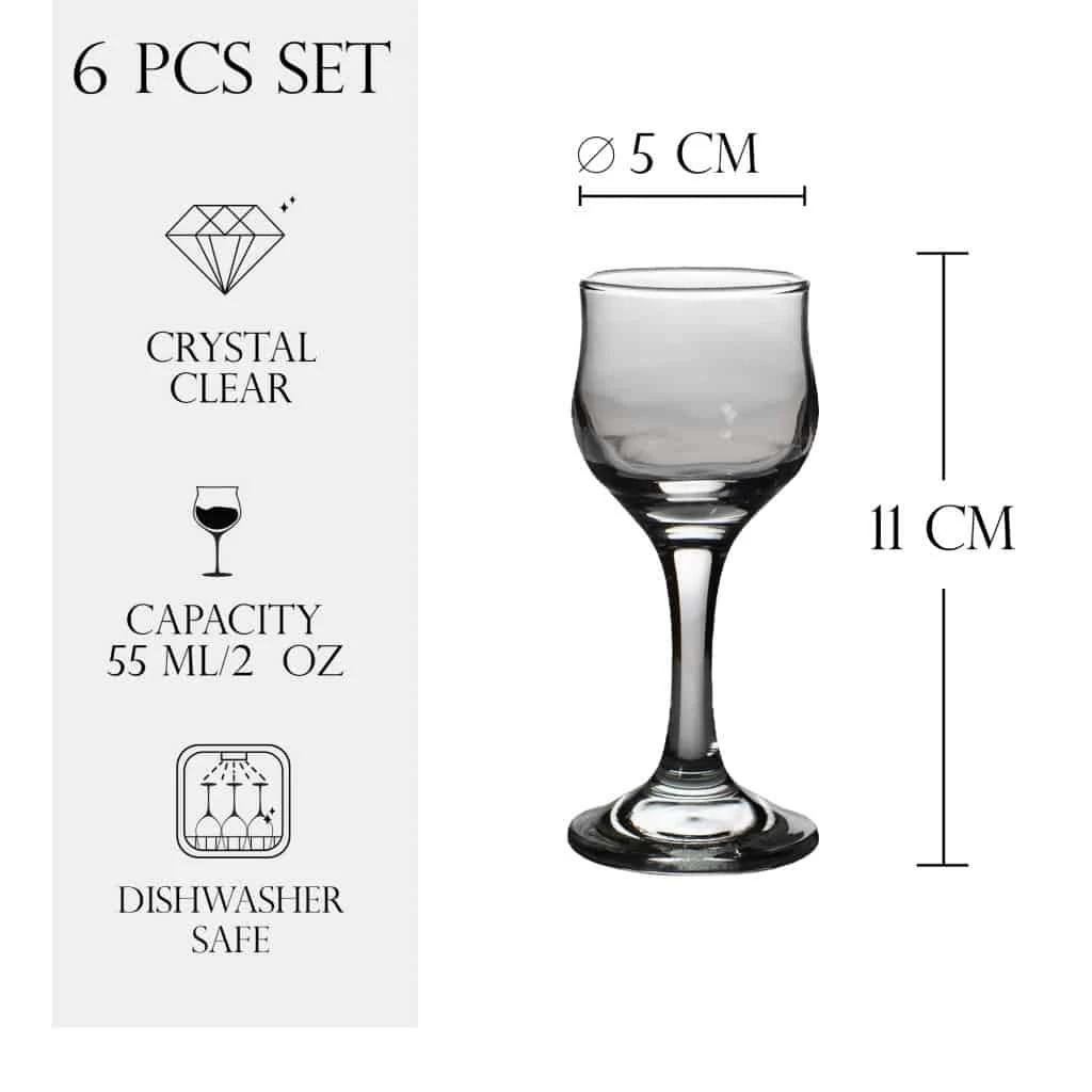 Set 6 pahare cu picior din sticla de 55 ml, CESIRO, imagine 2