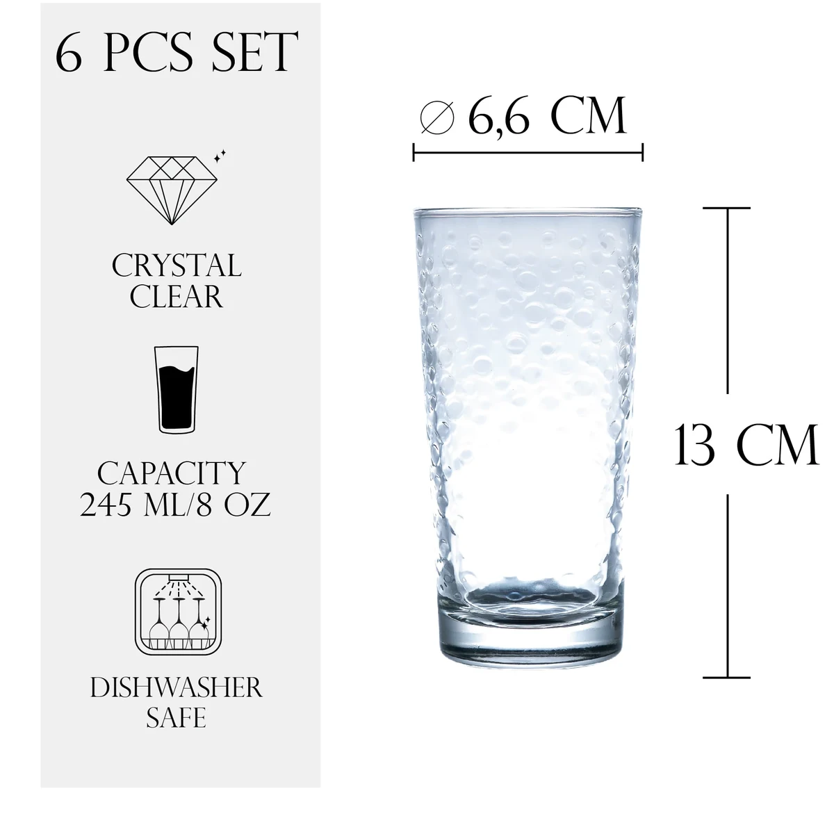 Set 6 pahare apa, mist, 245 ml, transparent, imagine 2