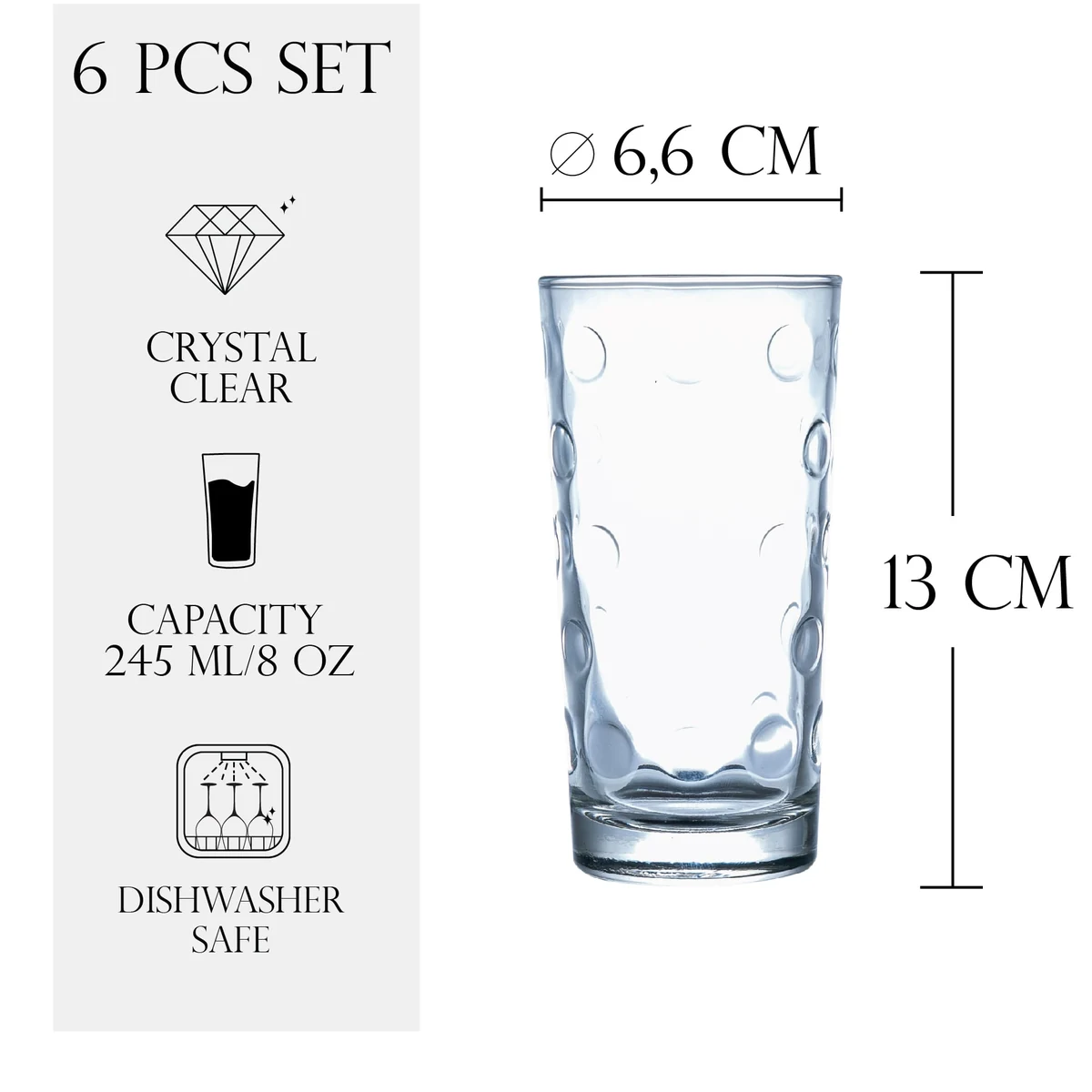 Set 6 pahare apa, pop, 245 ml, transparent, imagine 2