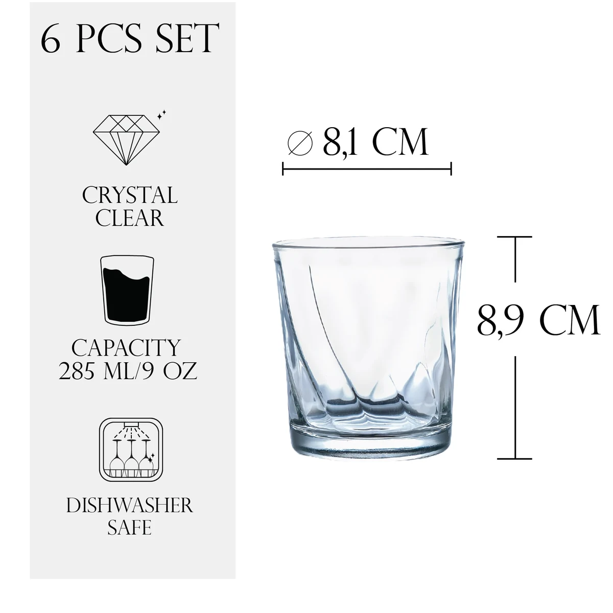Set 6 pahare apa, kyknos, 285 ml, transparent, imagine 2