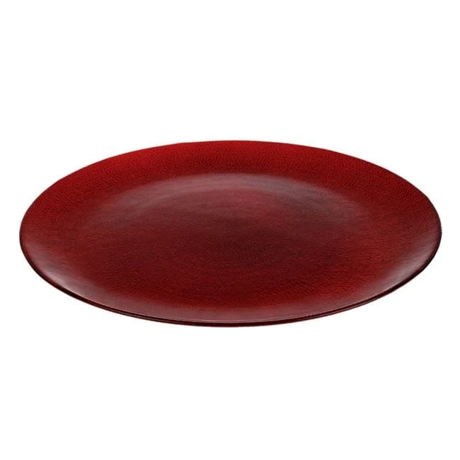 Platou de craciun din sticla rotund texturat glitter rosu ø33cm, imagine 2
