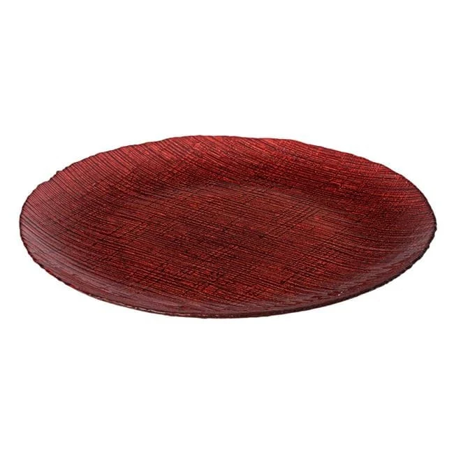 Platou decorativ craciun ø33cm rosu cu glitter, imagine 2