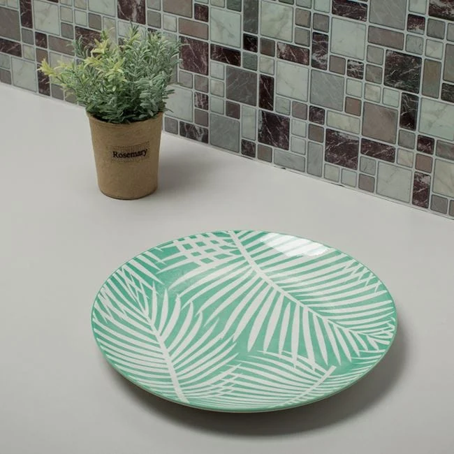 Farfurie portelan verde frunze tropicale 26.5cm, imagine 3