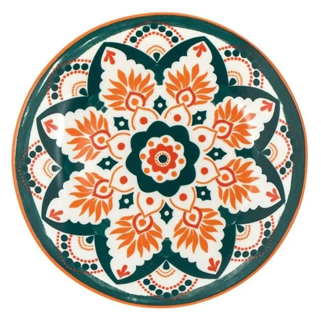 Plate dessert porcelain white model aztec green/orange ø15cm