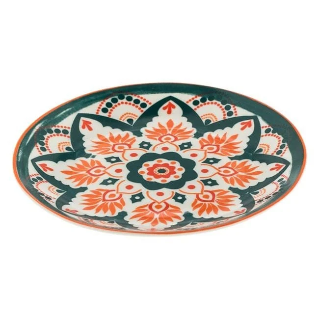 Farfurie desert portelan alb model aztec verde/portocaliu ø15cm, imagine 3