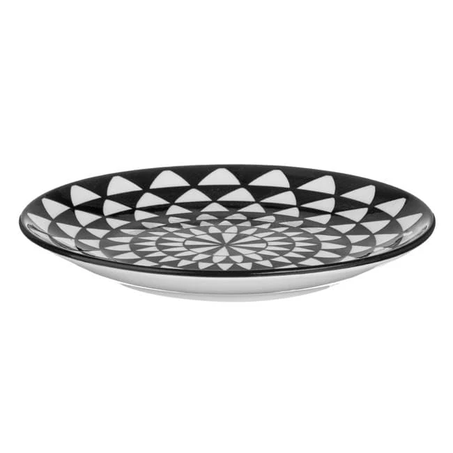 Farfurie din portelan negru cu model alb pentru desert ø15cm, imagine 2