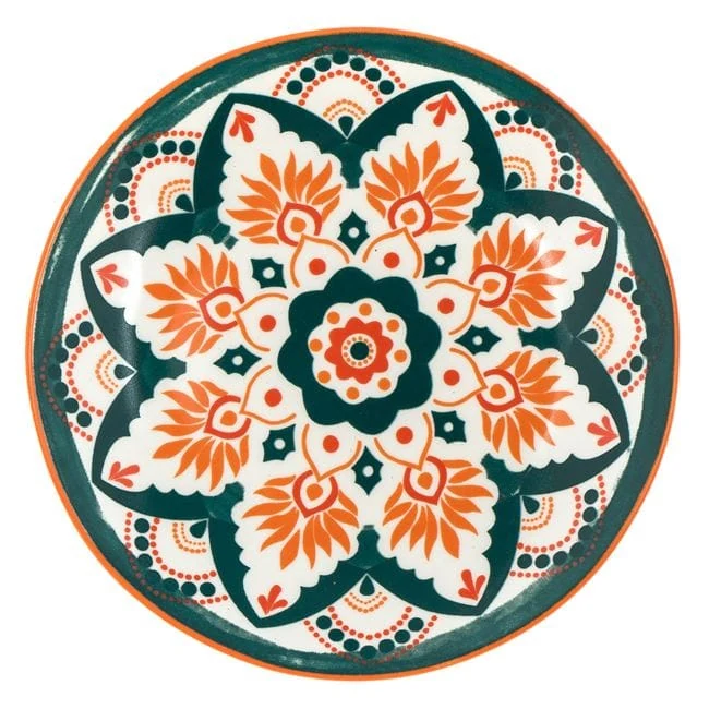Farfurie din Portelan Verde Portocalie Aztec pentru Desert Ø15cm