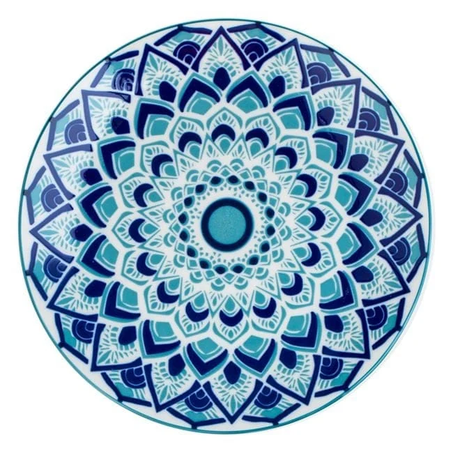 Farfurie din Portelan Alb cu Model Aztec Bleu Marin Ø19cm