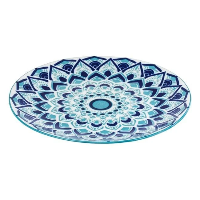 Farfurie din portelan alb cu model aztec bleu marin ø19cm, imagine 2