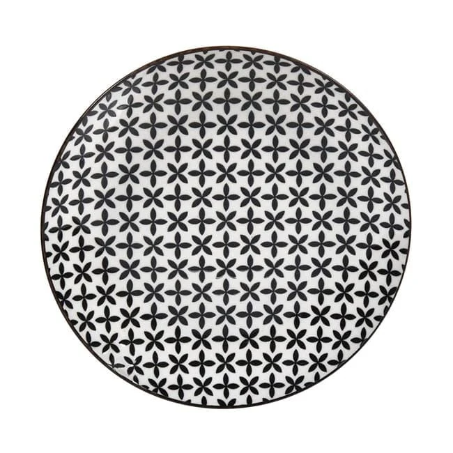 Farfurie din Portelan Alb cu Model Flori Negre Ø19cm