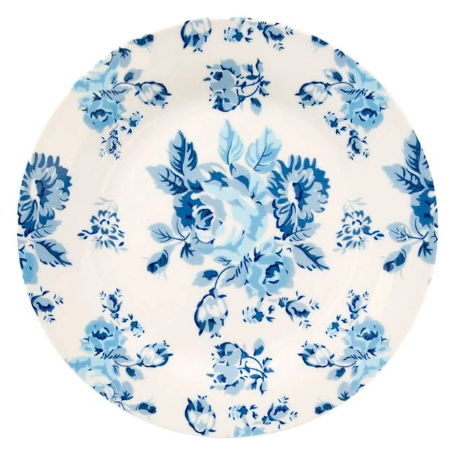 Farfurie din Portelan Alb cu Model Trandafiri Bleu Ø19cm