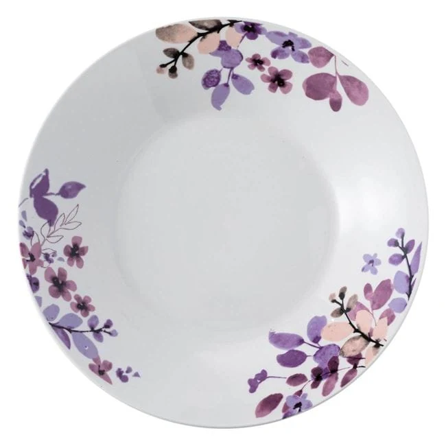 Farfurie adanca de portelan alba cu flori mov 22.5cm, imagine 2