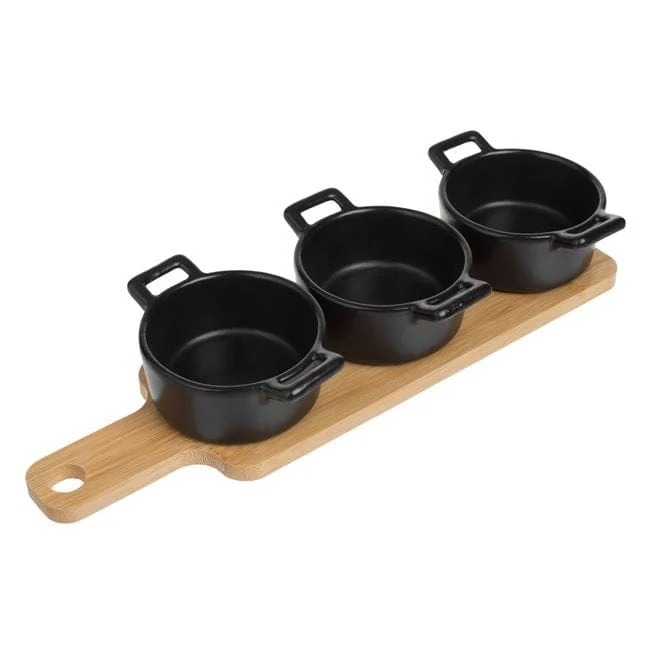 Suport din bambus с 3 купи ceramice 28x8x5cm