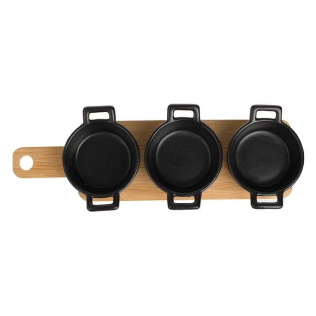 Suport din bambus cu 3 boluri ceramice 28x8x5cm, imagine 3