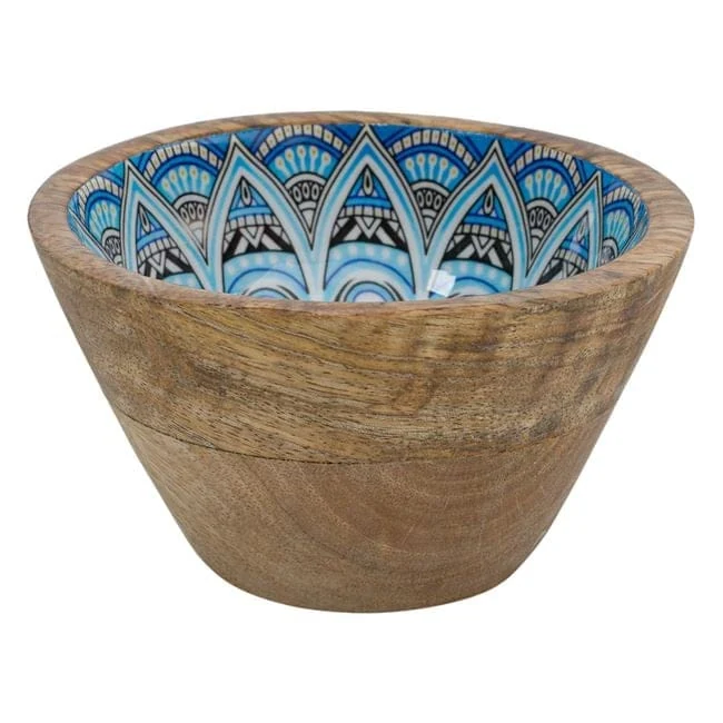 Купа din lemn с smalt & modele albastre albe ø13x7cm
