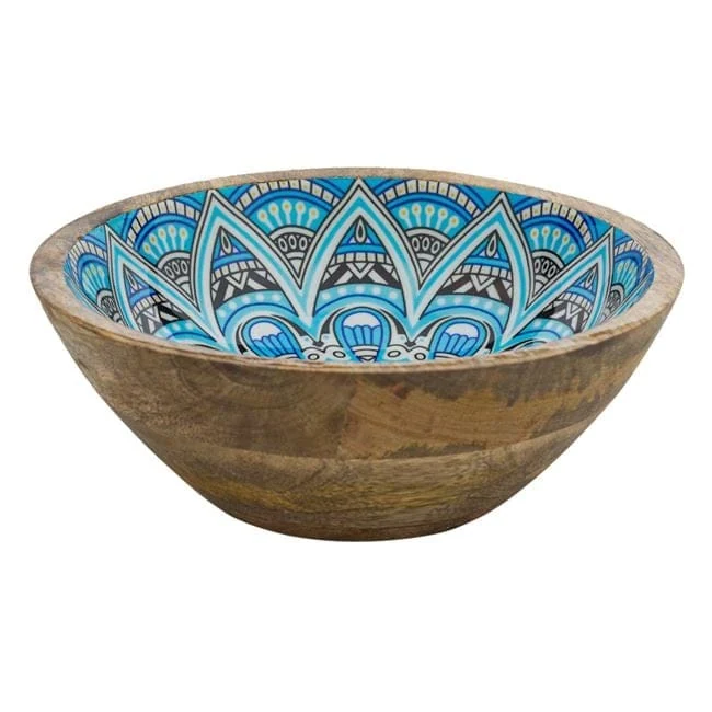 Купа din lemn с smalt & modele albastre albe ø20x8cm