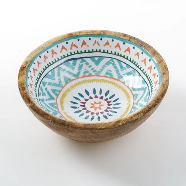 Bol din lemn emailat cu model colorat aztec ø20x8cm, imagine 2