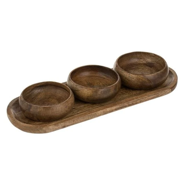Platte lemn braun 3 spatii aperitive 36x13x2cm - 4buc